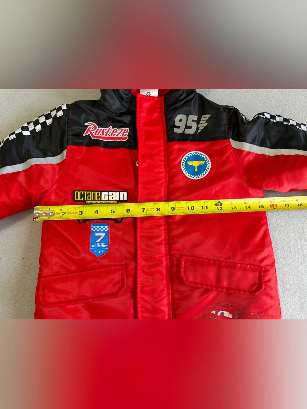 Disney Cars Lightning McQueen Red Hooded Jacket Size 4 Lined Polyester Snap